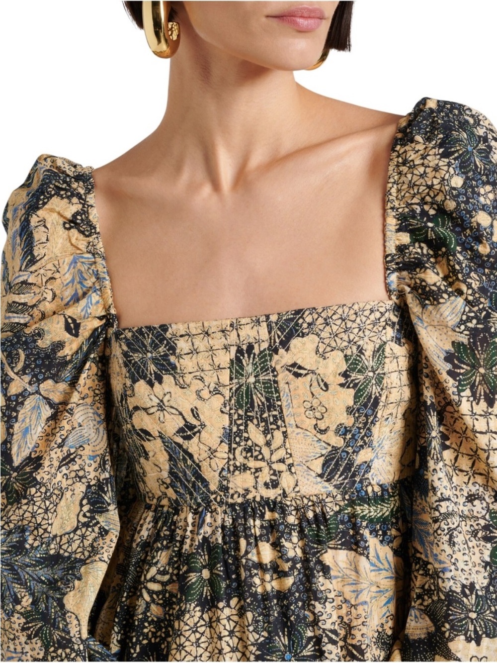 ULLA JOHNSON Natilda Boho Patchwork Floral Puff Sleeve Square Neck Maxi Dress - Picture 2 of 12